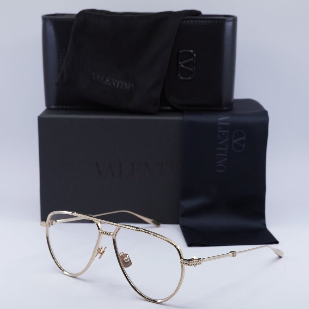 Valentino V-STUD-II VLX-133D Aviator Eyeglasses - Brushed White Gold 59mm